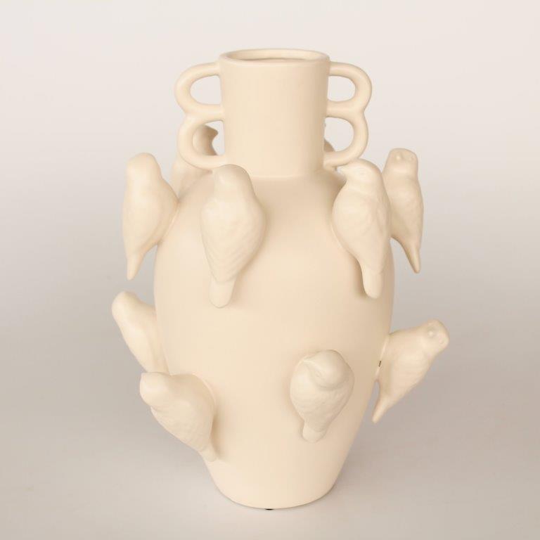 Large Off White Bird Vase